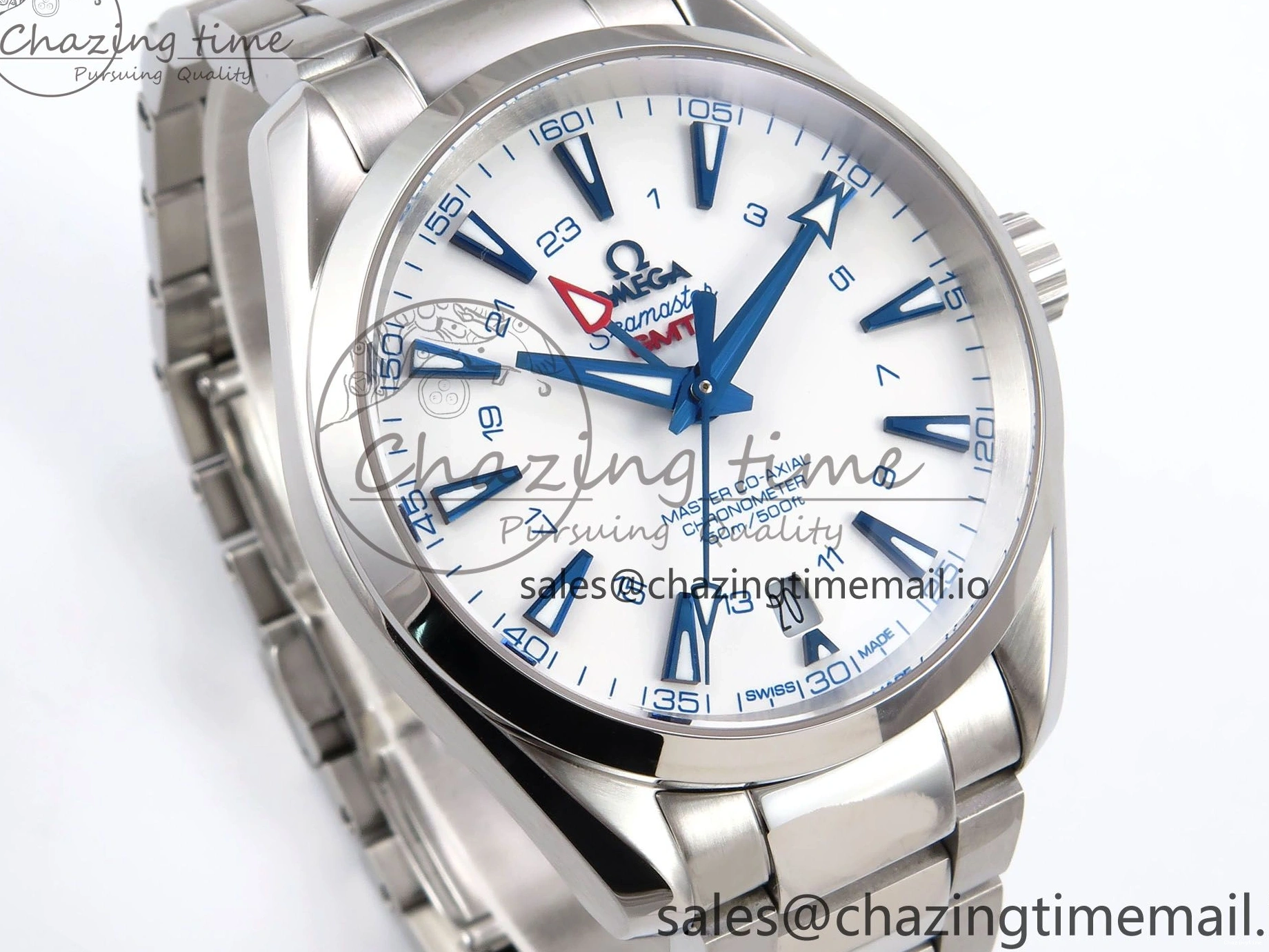 0108 Aqua Terra 150M GMT OMF 1:1 Best Edition White Blue Dial on SS Bracelet A RelaxedFit 7709